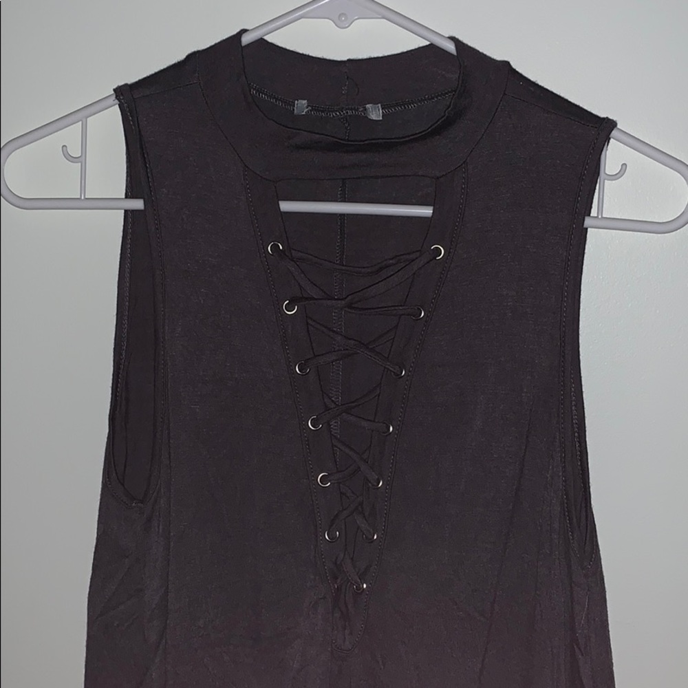 Grey Lace Up Tank Top